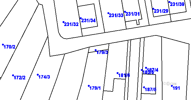 Parcela st. 179/3 v KÚ Blučina, Katastrální mapa