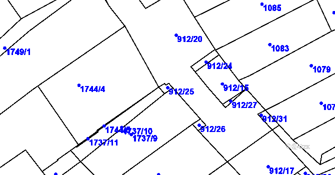 Parcela st. 912/25 v KÚ Blučina, Katastrální mapa
