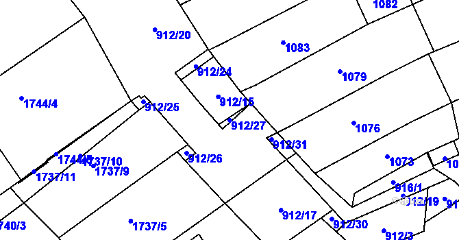 Parcela st. 912/27 v KÚ Blučina, Katastrální mapa