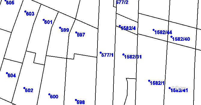 Parcela st. 577/1 v KÚ Blučina, Katastrální mapa