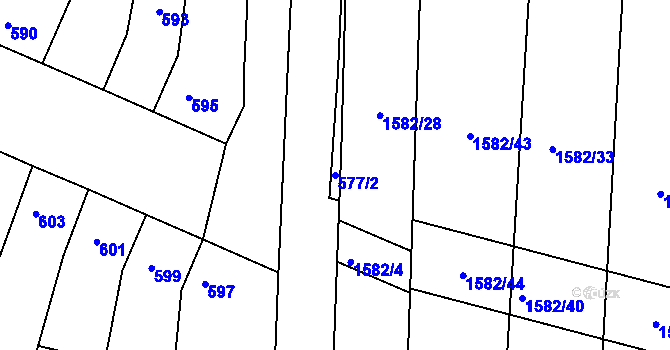 Parcela st. 577/2 v KÚ Blučina, Katastrální mapa