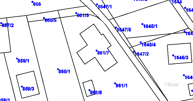 Parcela st. 861/7 v KÚ Blučina, Katastrální mapa