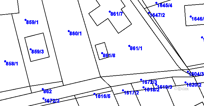 Parcela st. 861/8 v KÚ Blučina, Katastrální mapa