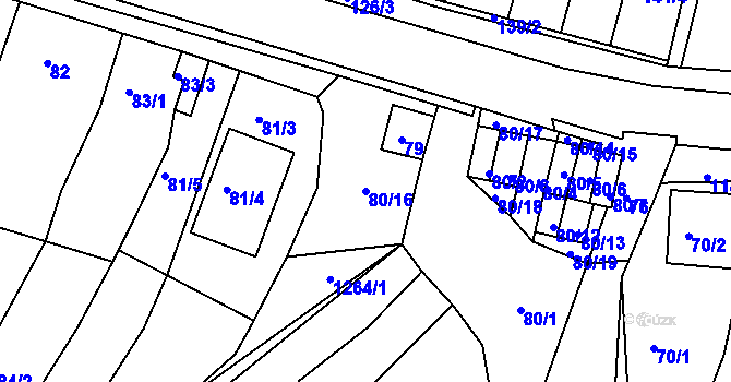 Parcela st. 80/16 v KÚ Blučina, Katastrální mapa