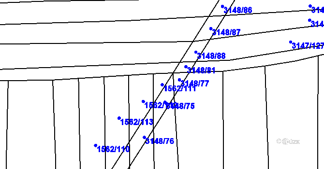 Parcela st. 1562/111 v KÚ Blučina, Katastrální mapa