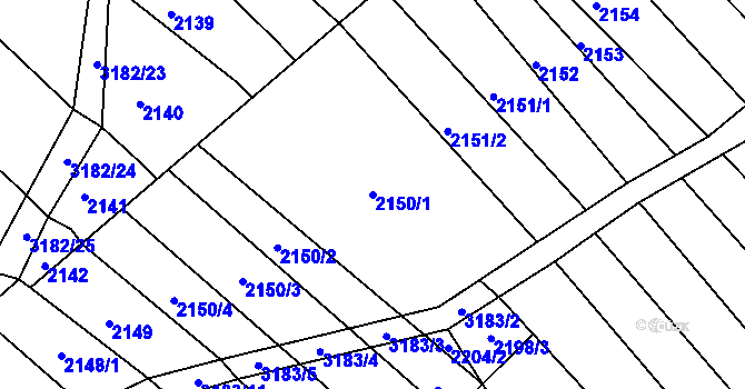 Parcela st. 2150/1 v KÚ Blučina, Katastrální mapa