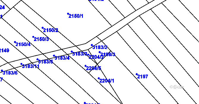 Parcela st. 2198/3 v KÚ Blučina, Katastrální mapa