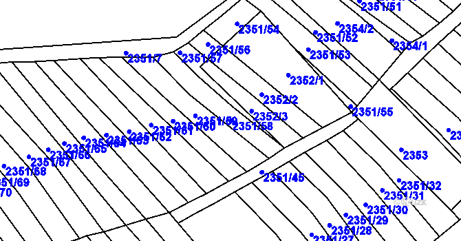 Parcela st. 2351/58 v KÚ Blučina, Katastrální mapa