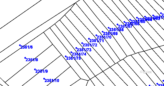 Parcela st. 2351/72 v KÚ Blučina, Katastrální mapa