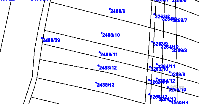 Parcela st. 2488/11 v KÚ Blučina, Katastrální mapa