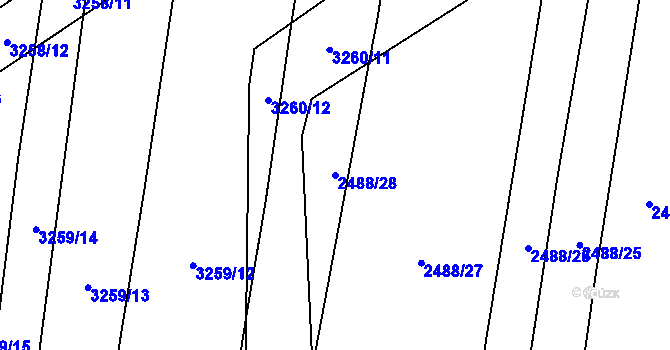 Parcela st. 2488/28 v KÚ Blučina, Katastrální mapa