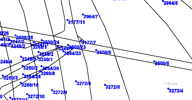 Parcela st. 2500/6 v KÚ Blučina, Katastrální mapa