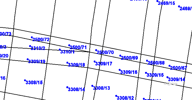 Parcela st. 2500/70 v KÚ Blučina, Katastrální mapa