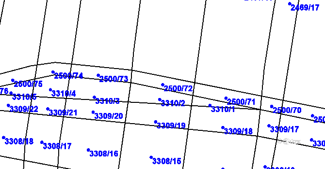 Parcela st. 2500/72 v KÚ Blučina, Katastrální mapa