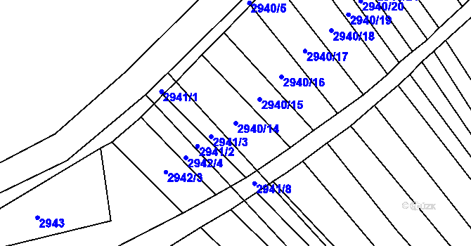 Parcela st. 2940/14 v KÚ Blučina, Katastrální mapa