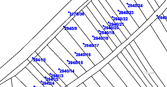 Parcela st. 2940/17 v KÚ Blučina, Katastrální mapa