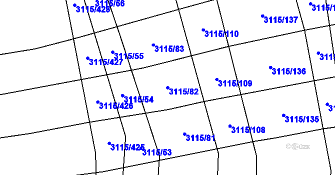 Parcela st. 3115/82 v KÚ Blučina, Katastrální mapa