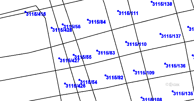 Parcela st. 3115/83 v KÚ Blučina, Katastrální mapa