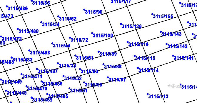 Parcela st. 3115/89 v KÚ Blučina, Katastrální mapa