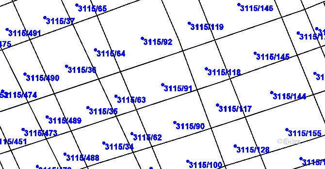 Parcela st. 3115/91 v KÚ Blučina, Katastrální mapa