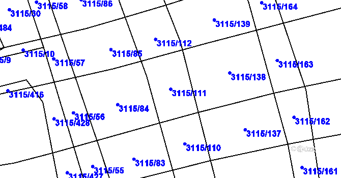 Parcela st. 3115/111 v KÚ Blučina, Katastrální mapa