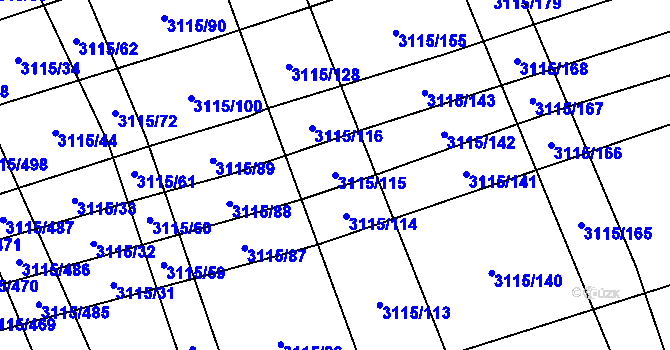 Parcela st. 3115/115 v KÚ Blučina, Katastrální mapa