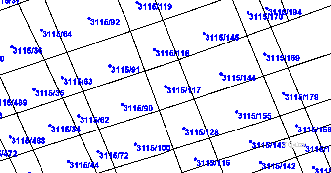 Parcela st. 3115/117 v KÚ Blučina, Katastrální mapa