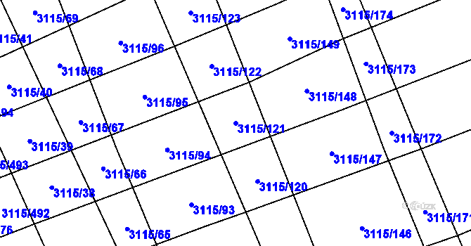 Parcela st. 3115/121 v KÚ Blučina, Katastrální mapa