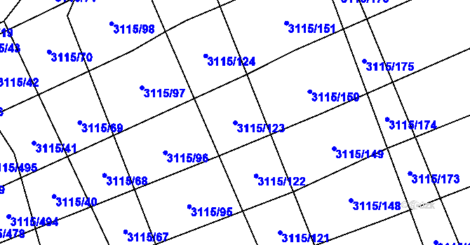 Parcela st. 3115/123 v KÚ Blučina, Katastrální mapa
