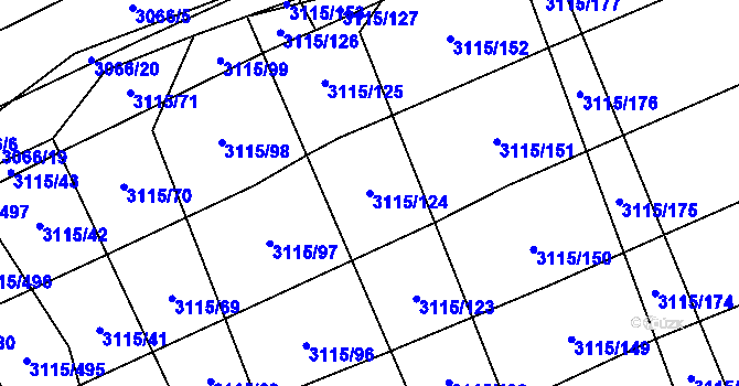 Parcela st. 3115/124 v KÚ Blučina, Katastrální mapa