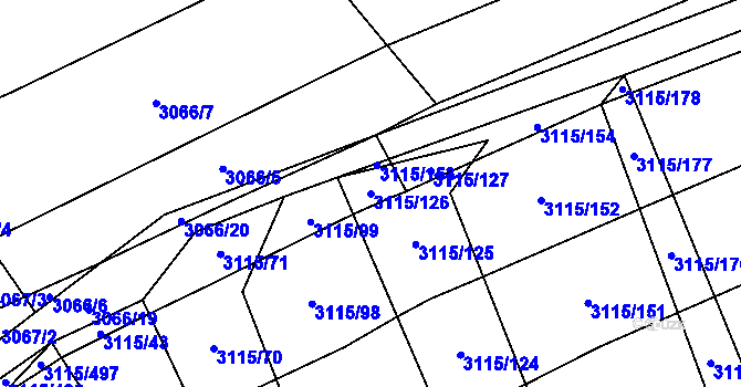 Parcela st. 3115/126 v KÚ Blučina, Katastrální mapa