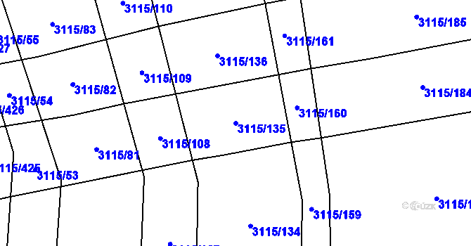 Parcela st. 3115/135 v KÚ Blučina, Katastrální mapa