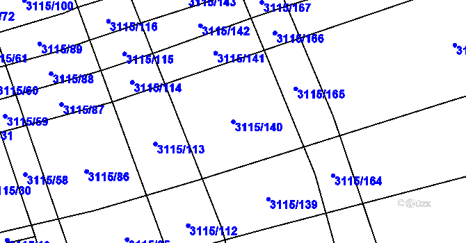 Parcela st. 3115/140 v KÚ Blučina, Katastrální mapa
