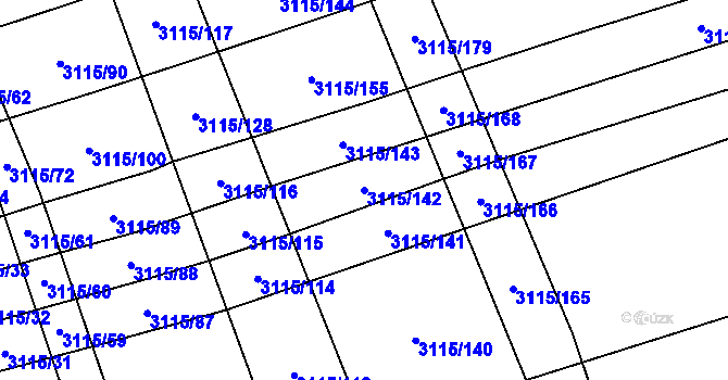 Parcela st. 3115/142 v KÚ Blučina, Katastrální mapa