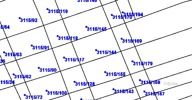Parcela st. 3115/144 v KÚ Blučina, Katastrální mapa