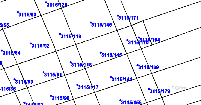 Parcela st. 3115/145 v KÚ Blučina, Katastrální mapa