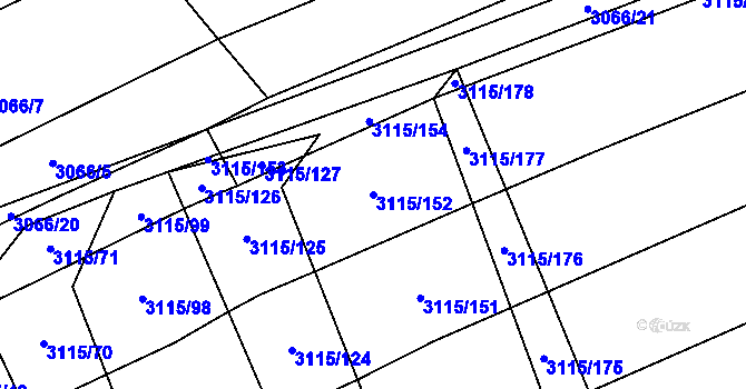 Parcela st. 3115/152 v KÚ Blučina, Katastrální mapa