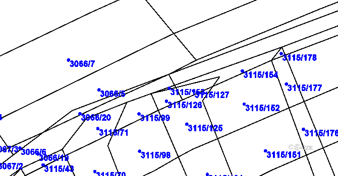 Parcela st. 3115/153 v KÚ Blučina, Katastrální mapa