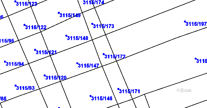 Parcela st. 3115/172 v KÚ Blučina, Katastrální mapa