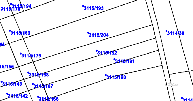 Parcela st. 3115/192 v KÚ Blučina, Katastrální mapa