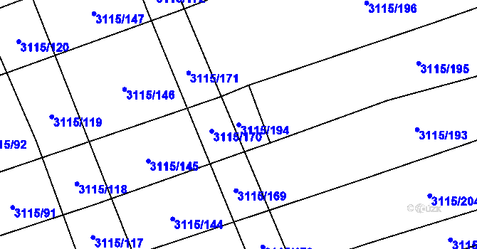 Parcela st. 3115/194 v KÚ Blučina, Katastrální mapa