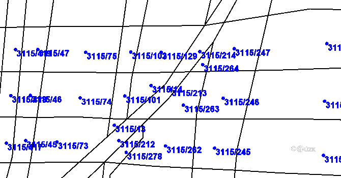 Parcela st. 3115/213 v KÚ Blučina, Katastrální mapa