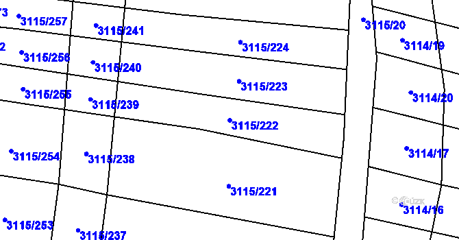Parcela st. 3115/222 v KÚ Blučina, Katastrální mapa