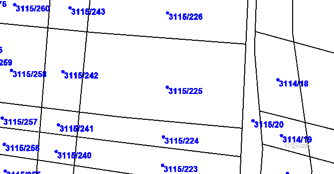 Parcela st. 3115/225 v KÚ Blučina, Katastrální mapa