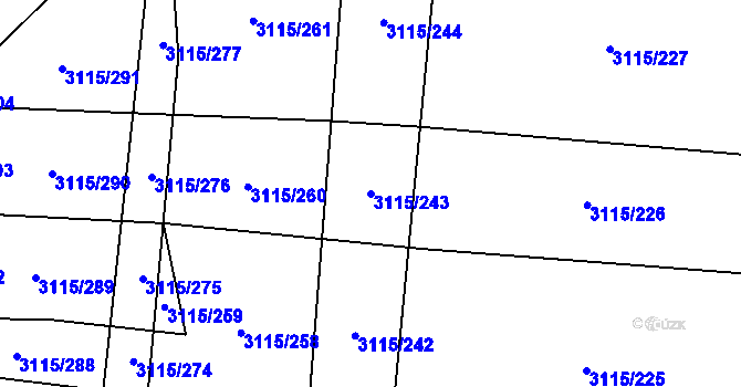 Parcela st. 3115/243 v KÚ Blučina, Katastrální mapa