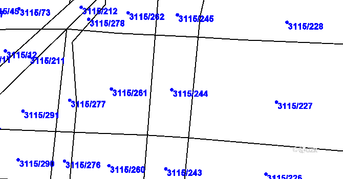Parcela st. 3115/244 v KÚ Blučina, Katastrální mapa