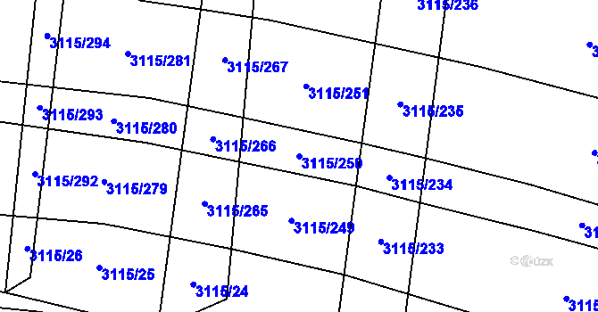 Parcela st. 3115/250 v KÚ Blučina, Katastrální mapa