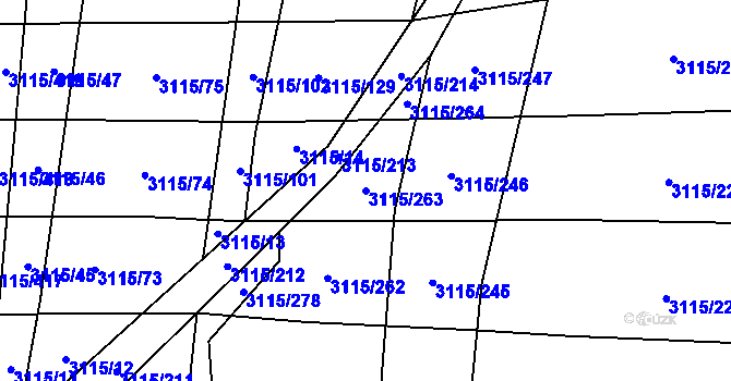 Parcela st. 3115/263 v KÚ Blučina, Katastrální mapa