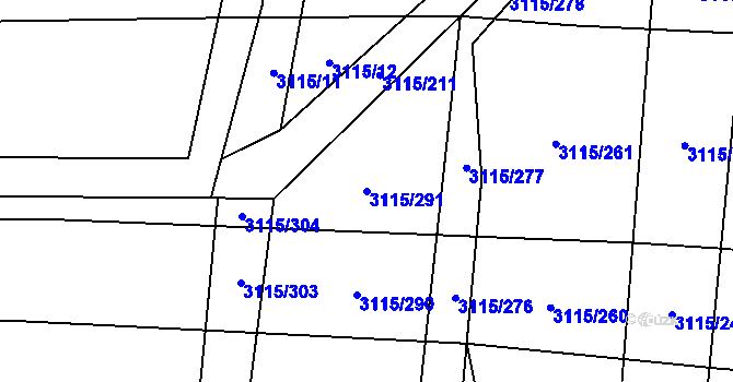 Parcela st. 3115/291 v KÚ Blučina, Katastrální mapa