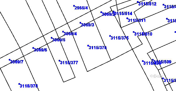 Parcela st. 3115/376 v KÚ Blučina, Katastrální mapa